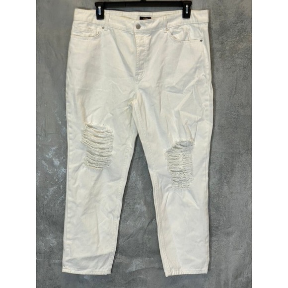 AFRM Women's White Luisa Distressed High-Rise Ankle Crop Skinny Denim Jeans SZ32 - Picture 1 of 8